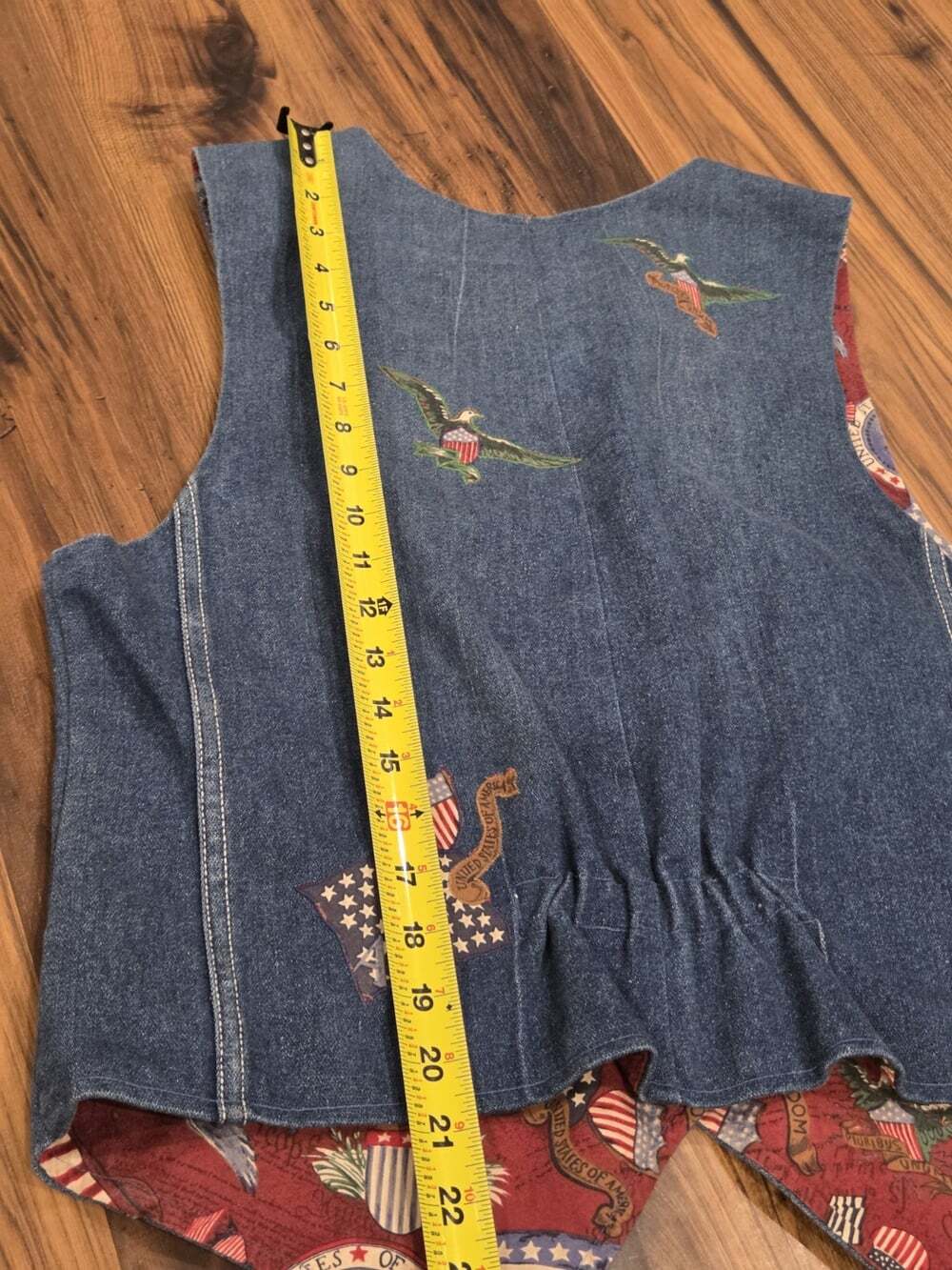 Vintage 90s Arizona Jean Co Denim Vest Patriotic Americana Eagle Flag Quilted M - Picture 11 of 11